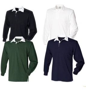 Front Row Plain Cotton Long Sleeve Rugby Shirt No Logo S - 3XL - Picture 1 of 6