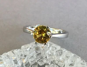0.75ct Lab-Created Green Peridot Solitaire Engagement Ring 14k White Gold Plated - Picture 1 of 3