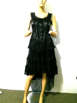 Corsé BELLE POQUE Negro Satinado y Encaje Delantero/Trasero En Niveles Dobladillo Alto-Bajo Gótico S Nuevo con Etiquetas Foto 1 de 4