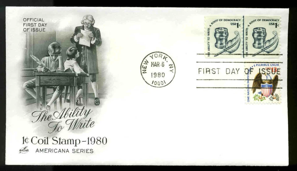 US FDC Line Pair #1811 Artcraft Cachet New York, NY 1c Americana Series - Image 1 of 1