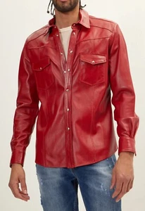 Men's Real Lamb Leather Shirt Full Sleeve Leather Shirt Available In 7 Colors - Picture 1 of 12