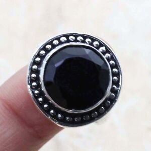 Black Cut Stone 925 Silver Plated Handmade Ring US Size 8 Ethnic Gift