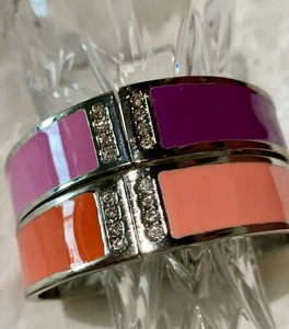 Lot Of 2 Ann Taylor Silver Tone Hinged Bangle Bracelets Enamel Rhinestones - Picture 1 of 13
