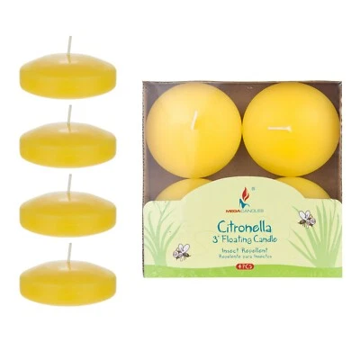Mega Candles - 3" Citronella Scented Floating Disc Candles - Yellow, Set of 4 - Image 1 of 3