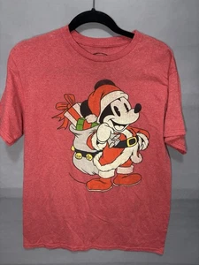 Disney Mickey Mouse Santa Shirt Medium Red  Men’s - Picture 1 of 3