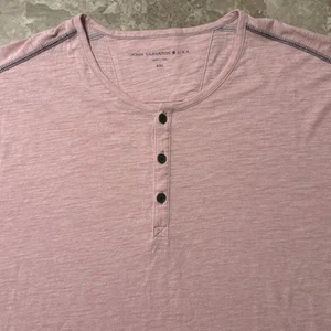 John Varvatos Shirt Mens 2XL Pink Henley Short Sleeve Tri Blend Soft Preppy - Picture 1 of 11