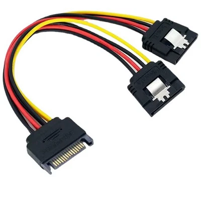 15Pin Male to 2 x 15Pin Female SATA Power Supply Extension Cable Y Splitter 20cm - Image 1 of 4