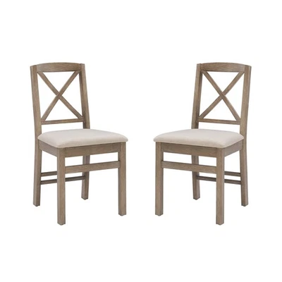 Triena Greywash X Silla de Comedor con Respaldo con Asiento Tapizado Beige, Juego de 2 Foto 1 de 4