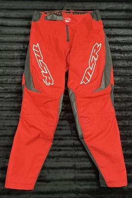 MSR NXT 摩托车裤男式 32 红色黑色越野越野越野越野自行车皮革膝盖 MX — 第 1/4 张图片