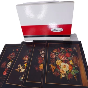 Pimpernel Placemats Flemish Flowers Boxed Cork Backed H Band Acrylic Black - Picture 1 of 12