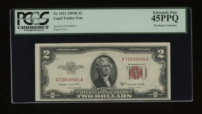 DBR 1953-B $2 Legal Fr. 1511 PCGS 45 PPQ Serial A72838904A - Image 1 of 2