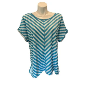Ruby Rd Damen Plus 1X türkis gestreiftes kurzes Dolmanärmel Shirt Oberteil - Bild 1 von 7