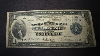 1918 $1 Federal Reserve Bank Note San Francisco L-12 | Fr.746 Burke Elliott - Image 1 of 4