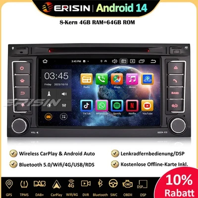 8-Kern 64GB Android 14 Autoradio GPS DAB+DVD CarPlay Für VW Multivan T5 Touareg - Bild 1 von 4