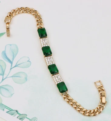 com pedras verdes e brancas esmeralda, XPBL0809 elegante pulseira de ouro rosa - Imagem 1 de 4