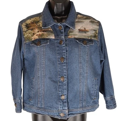 VTG Pink Cattlelac Denim Jacket XL Embellished by Dollie Cottagecore Tapestry - Image 1 of 4