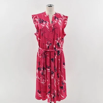 Charter Club Moroccan Pink Combo Floral Print Dress Size 18W Flutter Sleeve Tie - Image 1 of 4