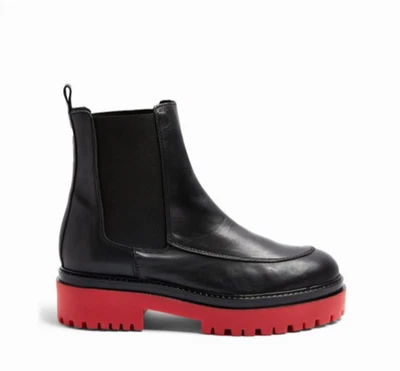 Topshop Alonzo черный и красный коренастый кожаные ботинки лодыжки Chelsea Великобритании размер 7 новый в коробке - Изображение 1 из 4