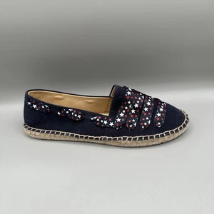 Talbots Star Ribbon Espadrille Shoe Flat Size 8.5 Red White Blue Canvas Slip On - Picture 1 of 9