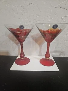 Rudy Red And Gold Martini Glass Pair - Picture 1 of 10
