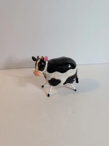 Estatuilla de vaca vintage 'Monet' blanca y negra caja de baratija única - Imagen 1 de 5