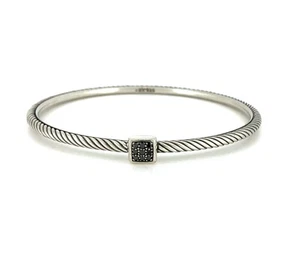 David Yurman Sterling Silver Confetti Pave Black Diamond Cable Bangle Bracelet - Picture 1 of 8