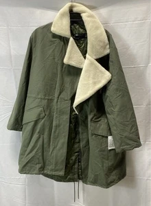 NWT ASOS Womens Green Pockets Long Sleeve Borg Collar Parka Coat Size 10 - Picture 1 of 4