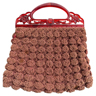 Bolso de Mano Vintage Malva Gimp Corde Ganchillo con Asa de Flor y Forro de Lunares Foto 1 de 4