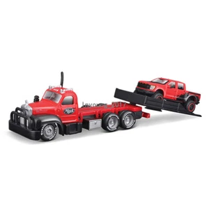 1:64 Flatbed Truck with Ford F-150 Raptor Diecast Model Car Kids Toys for Boys - Picture 1 of 2