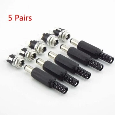 5 Pairs DC Male Power Connector Adapter Female Socket Jack Mount CCTV LED Strip - Image 1 of 4