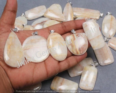 ¡Venta a granel! Lote de colgantes con bisel de piedras preciosas de calcita de encaje enchapado en plata de ley 925 Foto 1 de 3