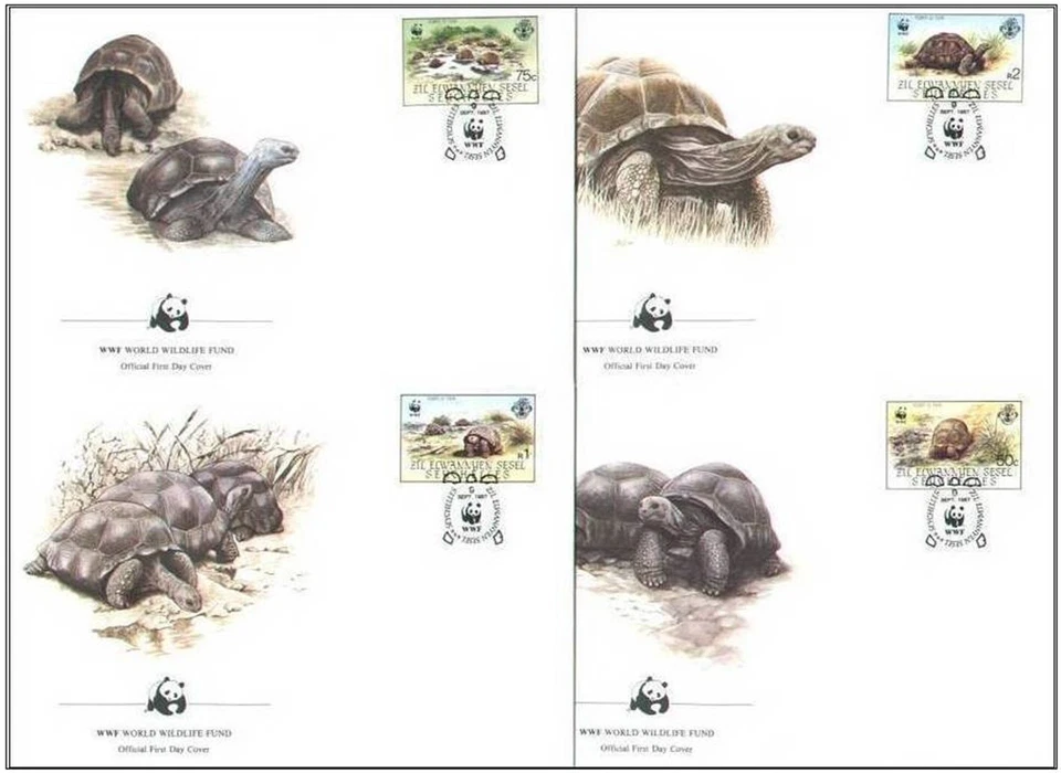 Isla Seychelles Sesel 1985 ☀ W.W.F. - Fauna Reptiles Tortugas ☀ 4x FDC Foto 1 de 1