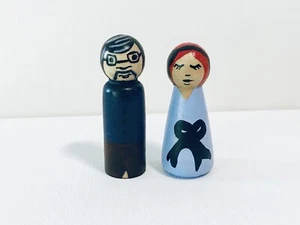 Artist Couple Peg Doll Set Of 2 Hand-Painted Quirky Hipster Cake Toppers - Picture 1 of 4