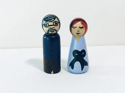 Artist Couple Peg Doll Set Of 2 Hand-Painted Quirky Hipster Cake Toppers - image 1 of 4
