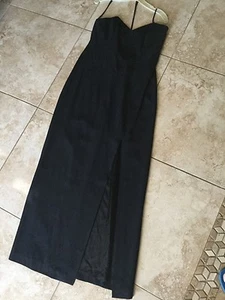 Black crepe strapless evening dress with long leg slit Size 9/10 - Picture 1 of 1