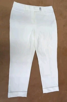 Alfani Womens petite White cuffed dress pants with silver buckle accent SZ 0P - Image 1 of 4