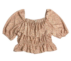 Chelsea & Violet Top Womens XL Floral Puff Sleeve Cottagecore Milkmaid Coquette - Picture 1 of 11