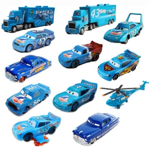 Diecast Model Car Disney Pixar Cars Blue Lightning McQueen Dinoco King Series - Picture 1 of 32