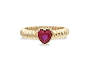 14k Solid Gold Heart Shape Lab-Created Ruby Ring Dainty Beveled Ring for Women - Picture 1 of 10