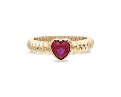 14k Solid Gold Heart Shape Lab-Created Ruby Ring Dainty Beveled Ring for Women - Image 1 of 4