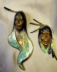 Vintage Artist Bronze Hand Cast Plaques Native American Indian s - Picture 1 of 4