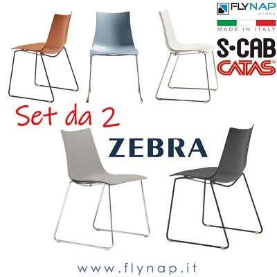 SCAB DESIGN SET DA 2 SEDIE SEDIA CASA CUCINA BAR LIVING ZEBRA TELAIO A SLITTA - Immagine 1 di 4