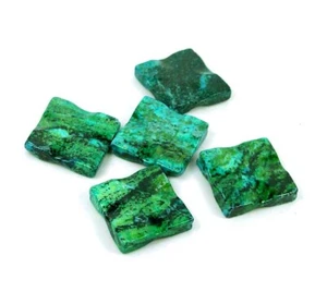 4 Azurite Malachite Diamond Square Wavy Focal Beads Green Yellow 42mm - Picture 1 of 2