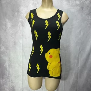 Y2K Pokemon Pikachu Tank Top Womens S Black Graphic Print Lightning Bolt - Picture 1 of 7