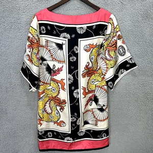 Ivanka Trump Shift Dress Women 4 Silk Keyhole Y2K Dragon Asian Inspired Art Boho - Picture 1 of 7