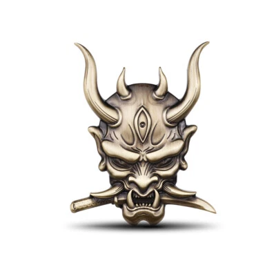 3D Bronze Japan Hannya Samurai Ghost Warrior JDM Car Body Rear Emblem Sticker - Image 1 of 2