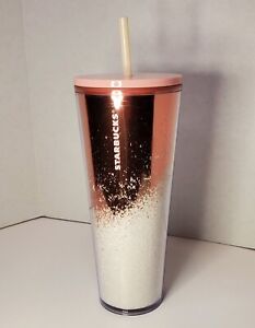 Starbucks 2019 Holiday Cascading Tumbler Mirror Glitter Rose Gold Cold Cup 24 oz