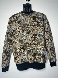 ZARA Growling Tiger Leopard Jungle Cat Mens Cozy Pullover Sweater Sz Large - Picture 1 of 19