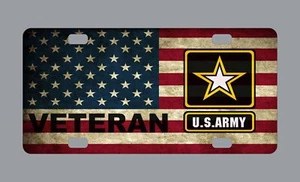Army Veteran License Plate American Flag Aluminum 6"x12" Front Vet Military - Picture 1 of 1