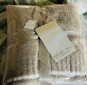 NEW BAREFOOT DREAMS Cozy Chic Stone/White Trim Throw Blanket Soft 45 x 60 - Picture 1 of 5
